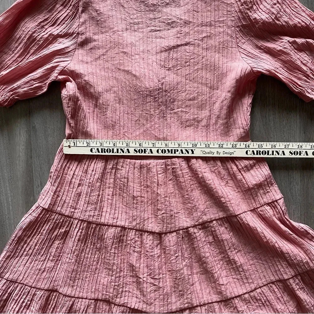 Mine Pink Rose Puff Sleeves Tiered Midi Casual Dress Women’s Small - Picture 10 of 12